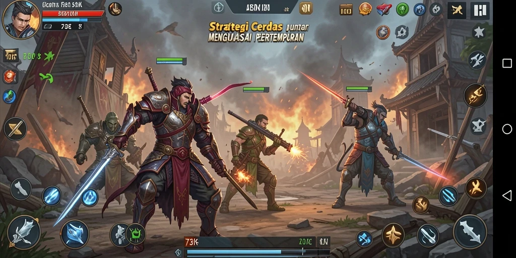 Screenshot gameplay <strong>73K</strong> menampilkan aksi pertempuran strategi yang mendebarkan.