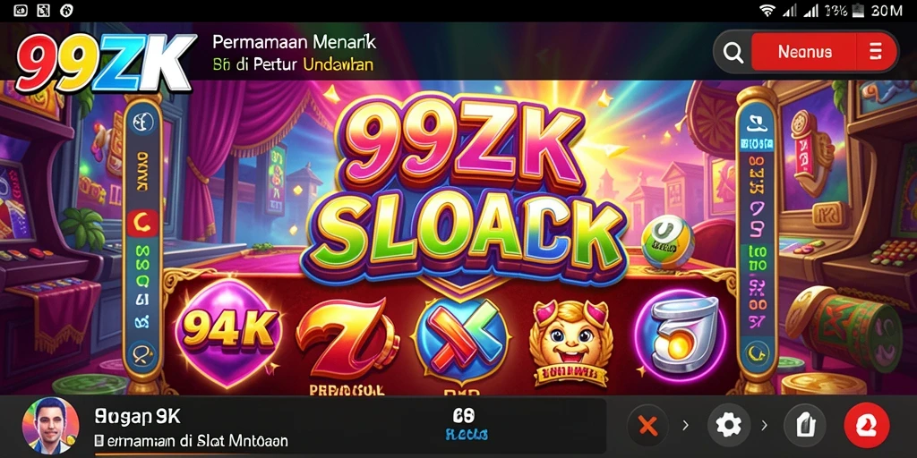 Screenshot gameplay menarik dari 99ZK dengan tampilan Slot berwarna.