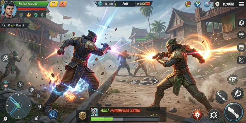 Gameplay D200M menunjukkan aksi bertarung seru dan menegangkan.