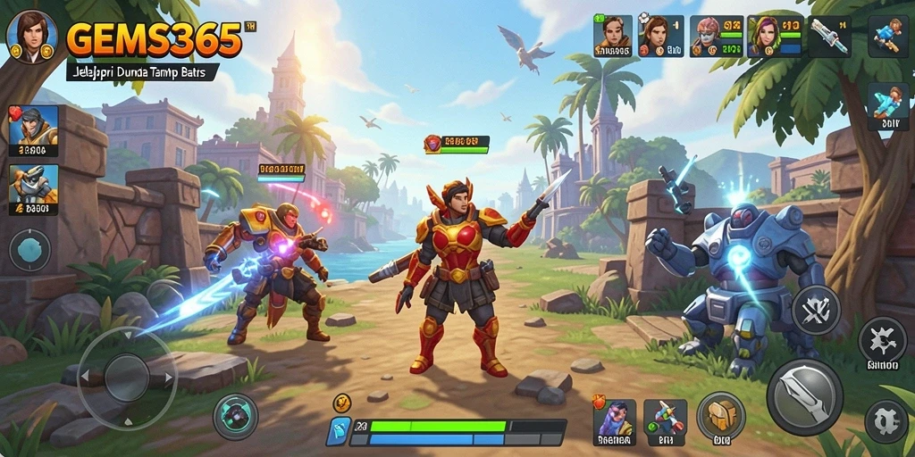 Tampilan gameplay seru menjelajahi dunia dalam GEMS365.