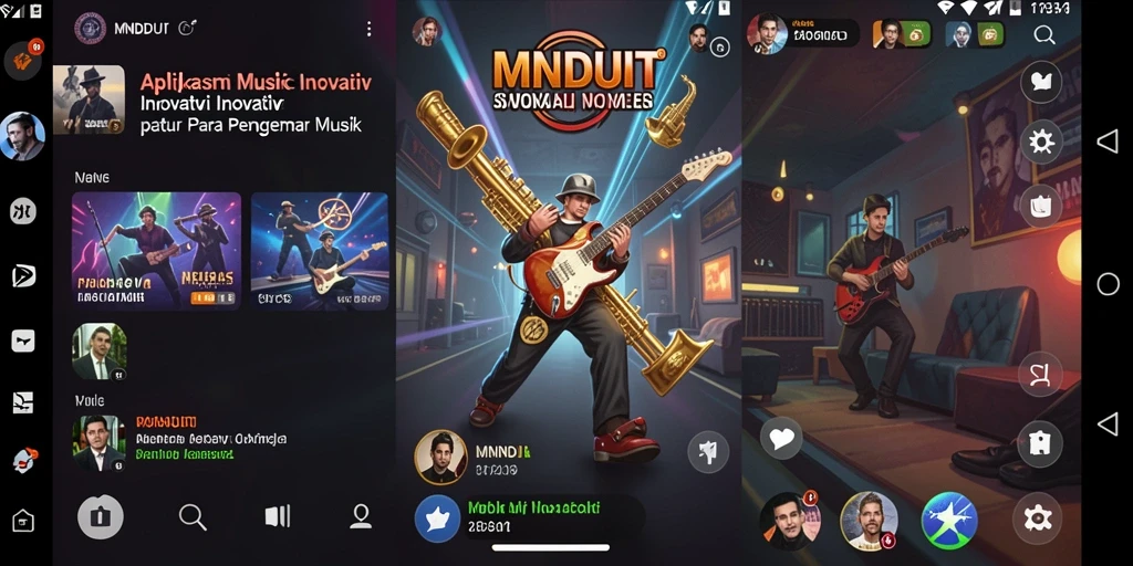 Tampilan gameplay MNDUIT menampilkan antarmuka interaktif dengan pilihan lagu yang beragam.