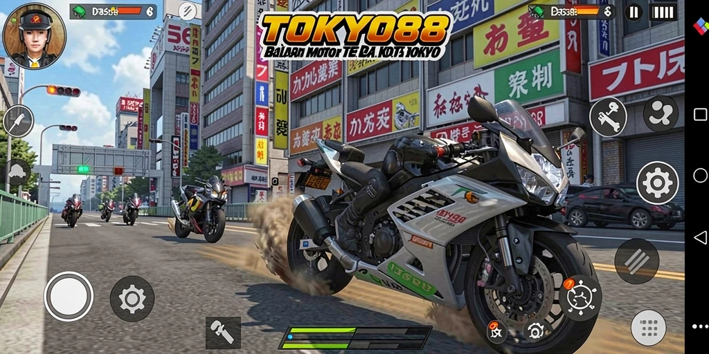 Tampilan gameplay seru dari TOKYO88 yang menampilkan aksi balapan motor.
